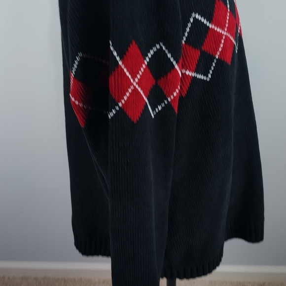 VTG Prefab Men Crew Neck Velveteen Sweater Size Lg Argyle Print Diamond - Picture 6 of 16